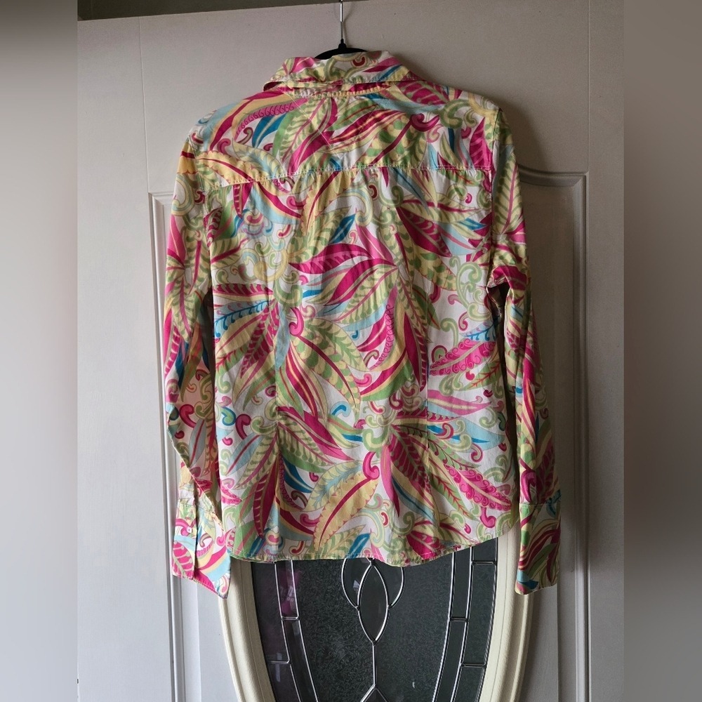 Vintage Tommy Hilfiger Paisley Button Down Shirt Pink Green Y2K Boho Large - Picture 8 of 9